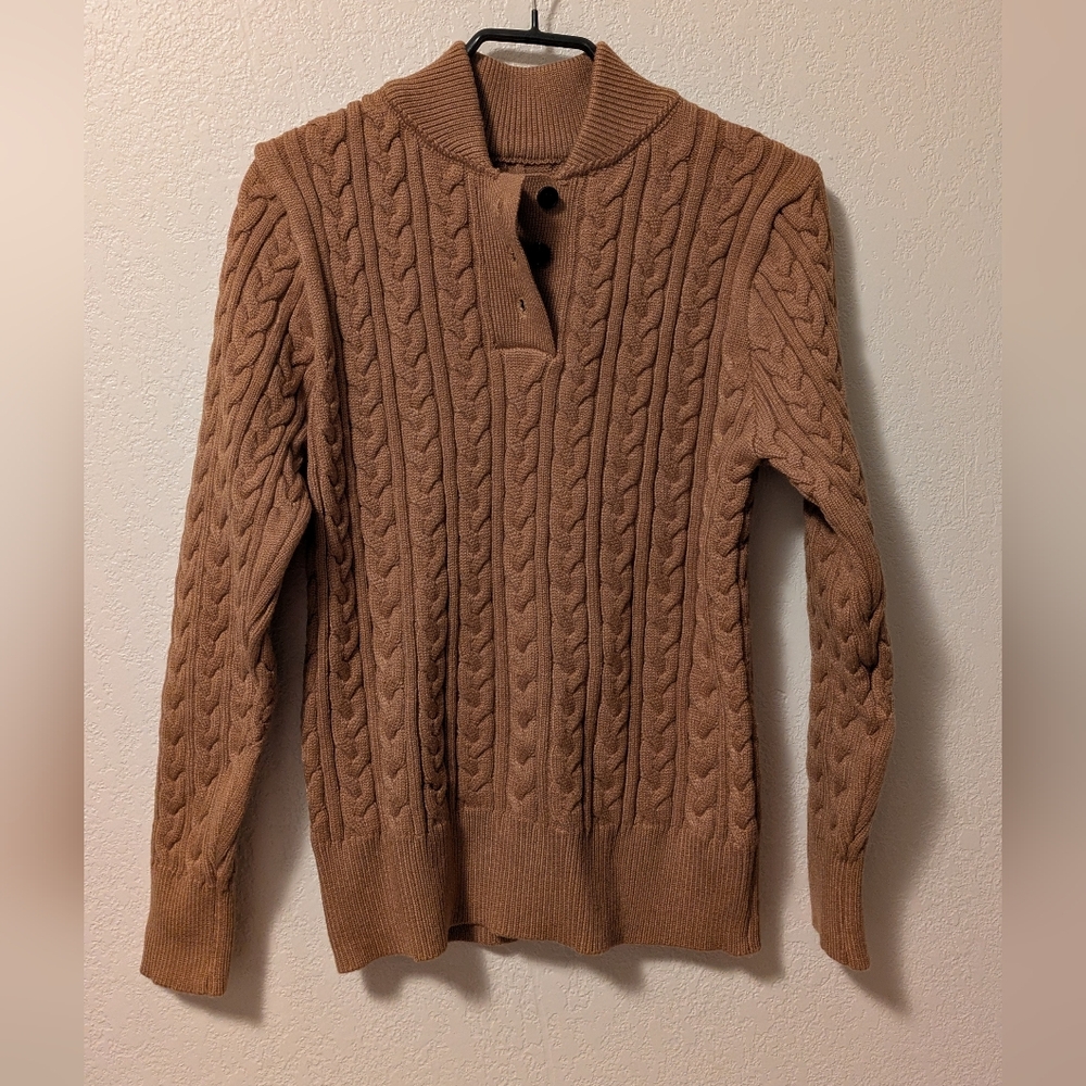 Cozy Cable-Knit Button Polo Sweater in Brown - Picture 5 of 7